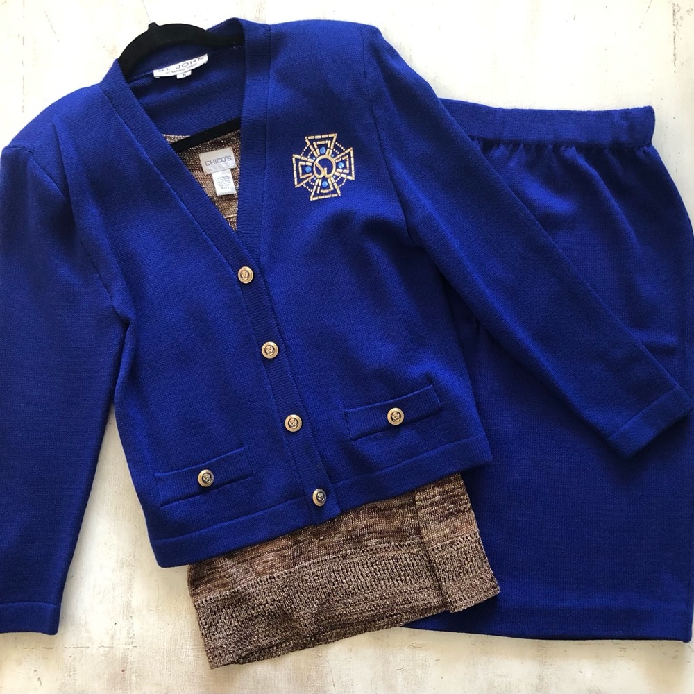 St. John Cobalt Blue V-Neck Cardigan pencil skirt two piece suit size medium - Picture 14 of 14